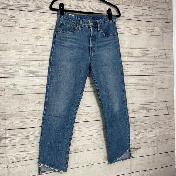 Levi's 501 Button Fly Distressed Bottoms 30 - Picture 2 of 9